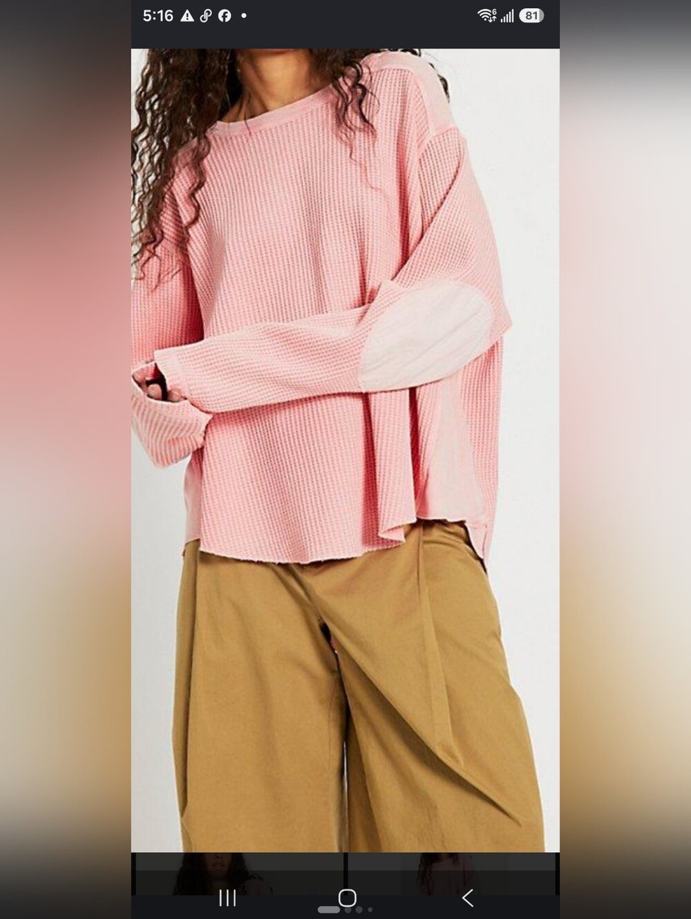 Pink Waffle-Knit Long-Sleeve Top with Elbow Patch - Women